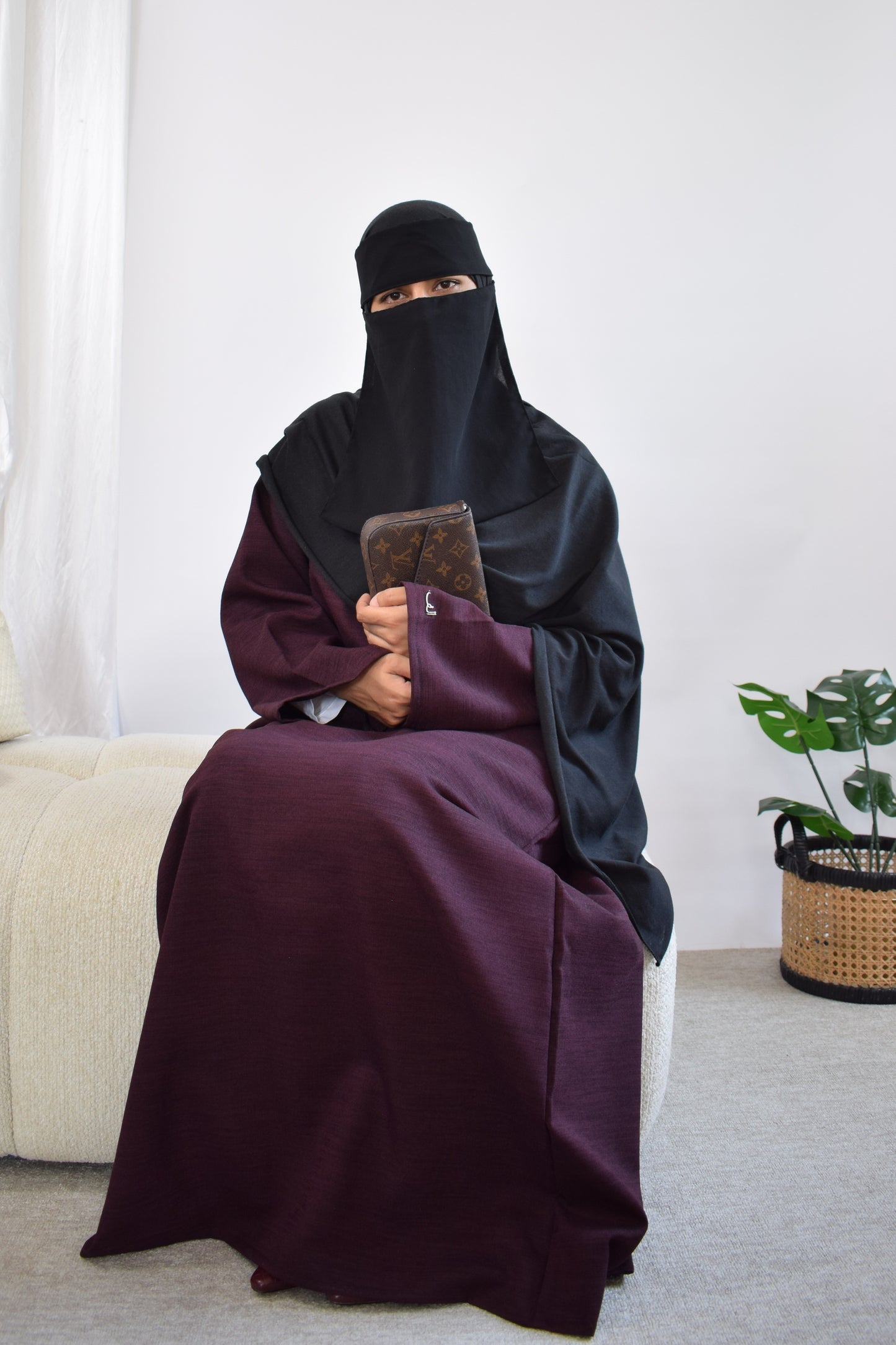 Plum Linen Look Abaya